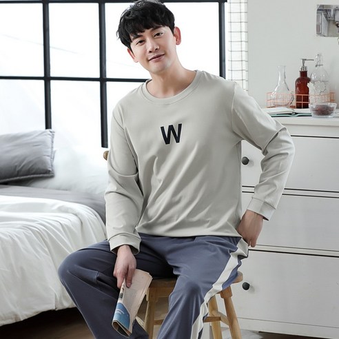 FANSYLI 2022 봄 남녀 커플 긴팔 잠옷 실크 잠옷 순면 잠옷 여성 수면 상의 하의4182 1G