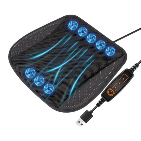 YSSHOP 쿨링 8팬 USB 통풍 방석 차량용 사무실 통풍 시트 바람 여름 방석, 43cmx43cm, 망사, 블랙, 1개
