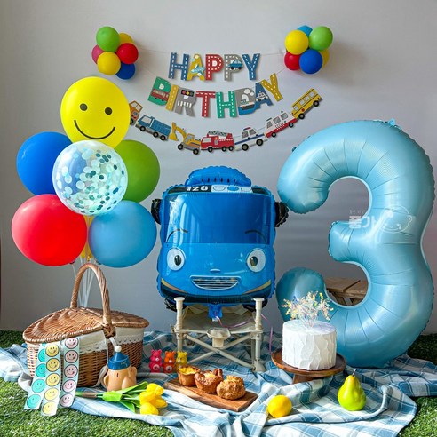 타요 생일풍선 두돌생일상 생일파티세트, 3, 레인보우