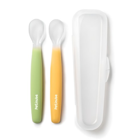 쁘띠누베 국내 제조 실리콘 이유식스푼, GREEN + YELLOW, 1세트