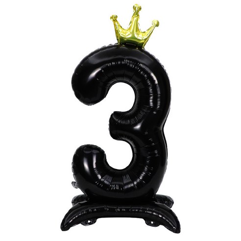 올리브파티 생일 스탠딩 왕관 은박 풍선 블랙 대형, 2개, 숫자3