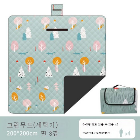 DFMEI 딸기 피크닉 매트 야외 방습 매트 캠핑 봄나들이 식포 피크닉 매트 비치 워터프루프입니다., D초음파 초록 기분 2*2m입니다