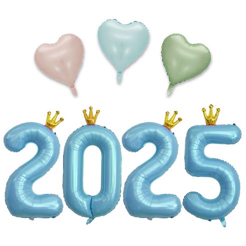 [해피쏘굿] 2025 숫자 풍선 세트, 1세트, 블루왕관숫자+하트세트