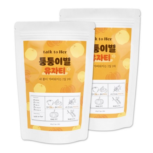 톡투허 퉁퉁이별 유자티, 45g, 2팩