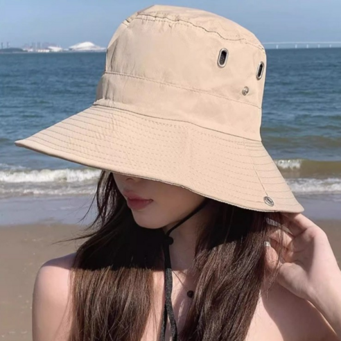 골드마인 남녀공용 자외선차단 와이드챙 아웃도어 사파리모자, 베이지