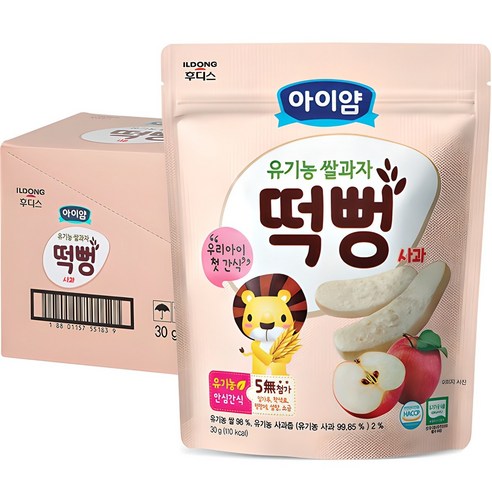 일동후디스 아이얌 유기농 쌀과자 사과떡뻥 30g, 사과맛, 6개