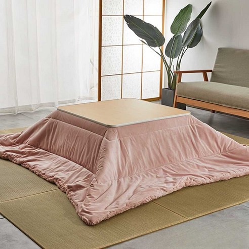 일본식 난방용 테이블 좌탁 워머 책상 고타츠 발열 웜, 테이블 이불 + 바닥매트 (벨벳 핑크)