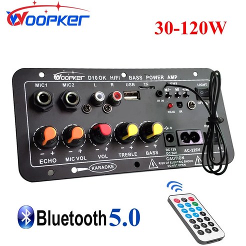 앰프 Woopker 오디오 보드 30120W 듀얼 마이크 지원 블루투스 서브 우프 4Ohm 스피커용 12V 24V 110V 220V, 4.EU Plug