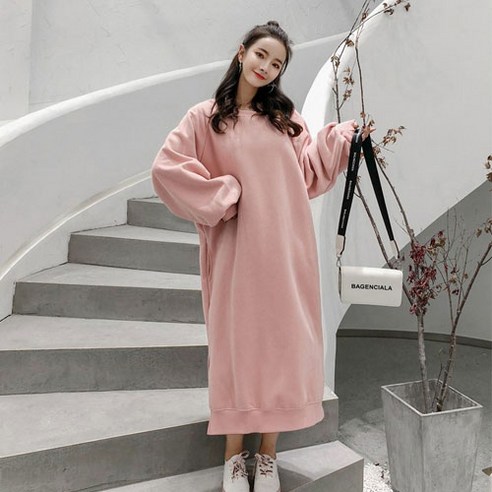 빅마마80 여성 맨투맨 빅사이즈 캐쥬얼 기모 원피스