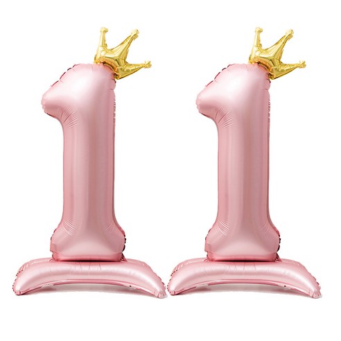 올리브파티 스탠딩 왕관 은박 숫자 생일 풍선 핑크, 숫자11, 1개