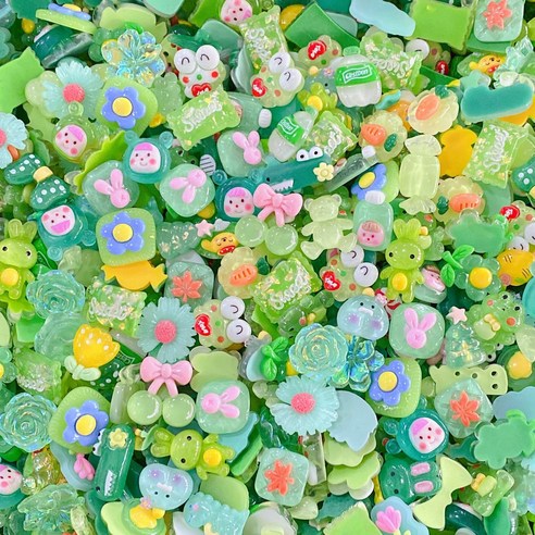 리리아트 DIY 고퀄리티 투명 캐릭터 데코덴 파츠 6종, 그린(50개), 50개