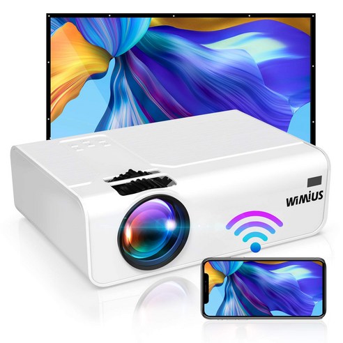 WiMiUS K2 HD 고화질 빔프로젝터 1080P/ 4K, White