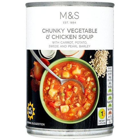 M&S 앰엔에스 청키 야채 앤 치킨 스프 통조림 400g Chunky Vegetable & Chicken Soup, 1개