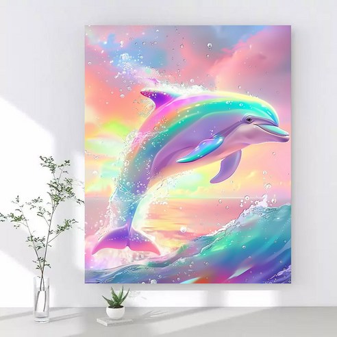 보석십자수 캔버스형 DIY 액자형 40x50cm 3D 대형 다이아몬드페인팅 그림 구슬십자수 행운 거실 인테리어 그림, 1개, 02 드림컬러 돌고래