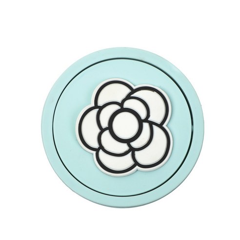동백꽃 차 적재 컵 받침대 쓰레기통 뚜껑 적재 수납통 적재물 원통차용 쓰레기통 휴지통, 초록통-하얀 동백꽃