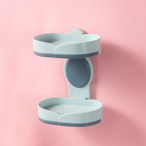회전 비누 박스 펀치 면제 이중 서랍 아스팔트 욕실 양방향 벽걸이 비누틀, 더블 스카이 블루