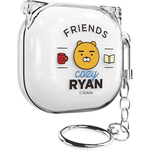 카카오프렌즈 스테이 앳 홈 갤럭시 버즈 2 프로 / 라이브 투명슬림 케이스 + 키링, 얼굴라이언