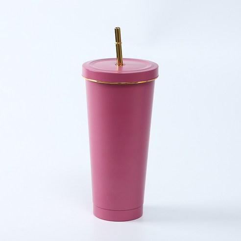 750ml스테인레스 스틸 밀짚 컵 더블 진공 커피 컵 보온컵, 로즈 레드 프놈펜, 25oz（750ml）