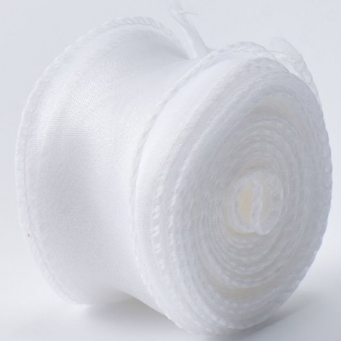 상일상회 오간디 리본 16가지 고급 선물 꽃다발 포장 끈, 화이트, 40mm*9m, 1개