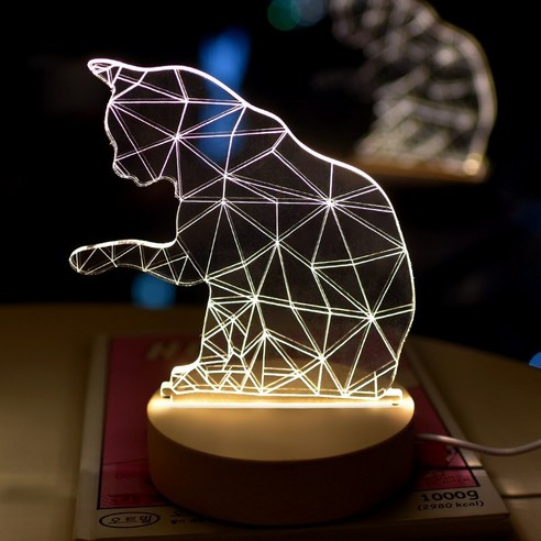 걸스코코 3D LED 고양이 무드등 감성조명 USB무드등, 플라스틱, 낼름고양이(플라스틱)