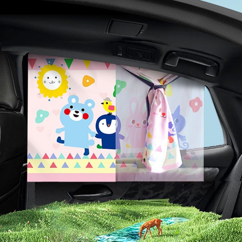 모두달라 차량용 아기 햇빛가리개 자동차 창문 커튼 가리개, 1번-공룡친구, 1개
