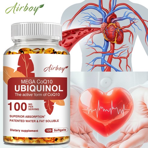 메가 유비퀴놀 100mg 코엔자임 Q10, 뛰어난 흡수율, 수용성 및 지용성 천연 코엔자임 Q10 보충제, 심장 건강을 위한 항산화제