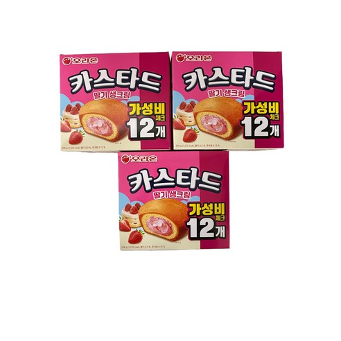 오리온 카스타드 딸기 생크림 12p, 276g, 3개