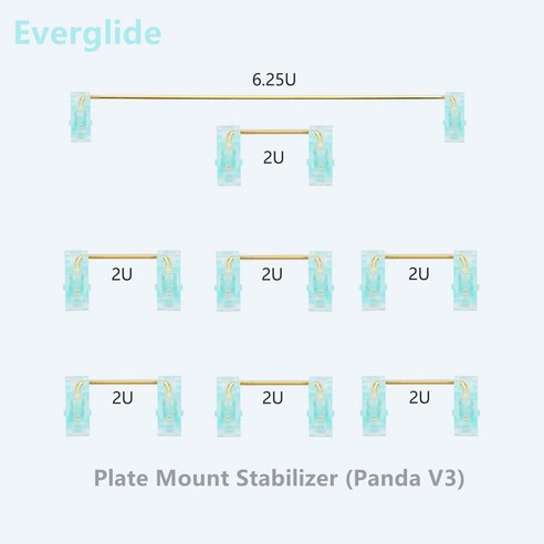 Everglide 플레이트 마운트 스태빌라이저 맞춤형 기계식 키보드용 블랙 화이트 골드 도금 팬더 V3, 없음, 20)Matcha - 3x2u 1x6.25u