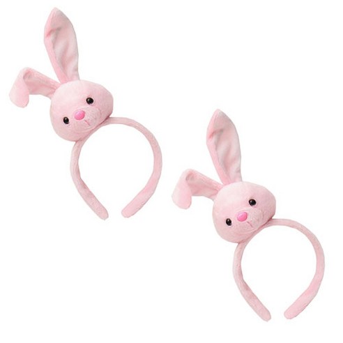 리빙듀오 파티 머리띠 인생네컷 소품 생일 할로윈 놀이공원, 2개, 토끼얼굴머리띠 핑크