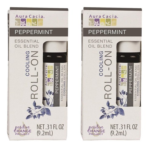 아우라카시아 에센셜 오일 블렌드 쿨링 롤-온 페퍼민트, 9.2ml, 2개