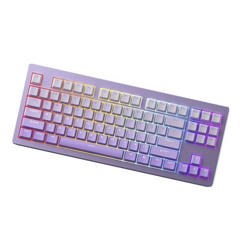 몬스긱 M3W 그라데이션 3가지 모드 RGB 기계식 OEM 87 키 핫스왑 유선 키보드, 화이트 + 퍼플, 아이스크림핑크축, 텐키리스