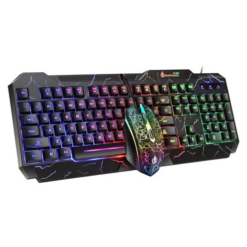 YJQ RGB 백라이트 게이머 키보드 및 마우스 USB 유선 LED 백라이트 키 캡 PC 컴퓨터 데스크탑 용 인체 공학적 게임용 키보드, 하나, mouse keyboard, 하나