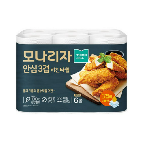 모나리자 안심3겹 키친타올, 140매, 6개