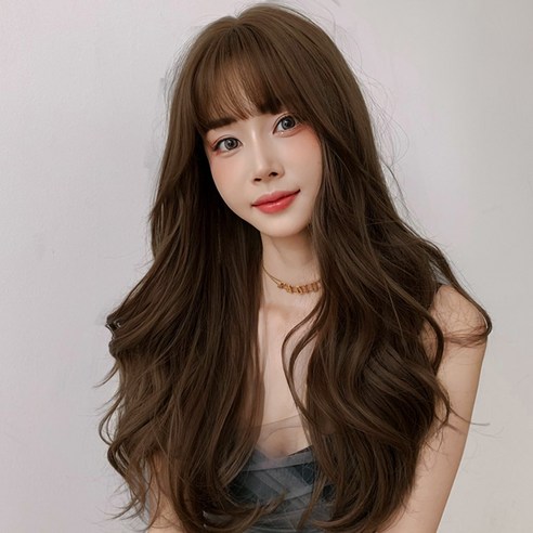 하이유니 그레이스 웨이브 펌 헤어 통가발 가발 65cm + 가발망 + 거치대 세트, 쿨브라운