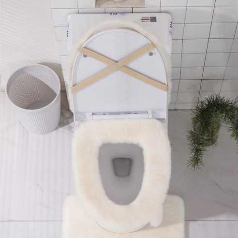 사계절 보편적 인 끈적 끈적한 버클 방수 화장실 쿠션 사각형 화장실 커버, 우유 베이지 화장실 링 패드 + 커버 패드 (2 피스
