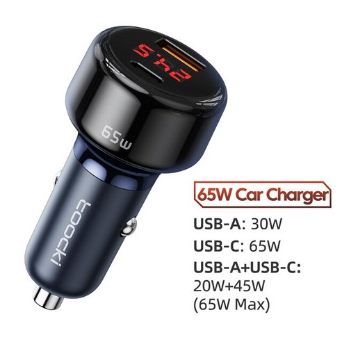 차량용초고속충전기 차량충전기 고속충전기 Toocki 65W USB 충전기 자동차 빠른 QC4.0 C 샤오미 삼성 아이, 02 Blue 65W charger, 02 Blue 65W charger