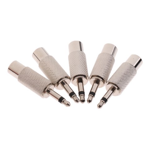 5pc 3.5mm 1/8 ''''모노 남성 플러그 - RCA 여성 어댑터 변환기 실버, 40x8x8mm, 금속