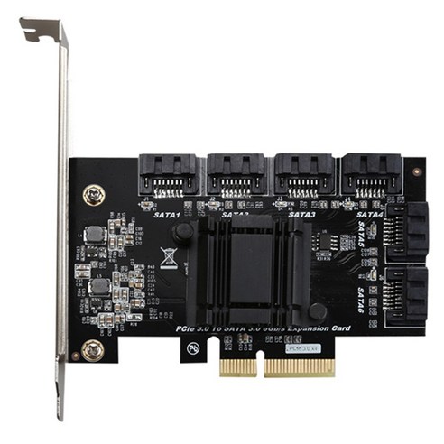 Monland PCIE-6포트 SATA3.0 하드 드라이브 확장 카드 어댑터 컨트롤러, 검은 색