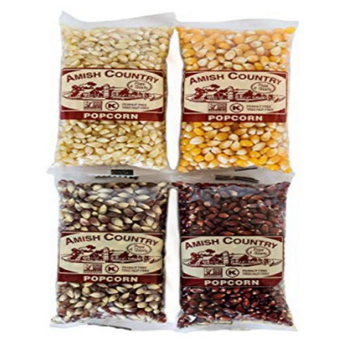 Amish Country Popcorn | 4 - 4 oz Bags | Popcorn Kernel Variety Sampler | Baby White Red Medium Yellow and Purple Popcorn Kernels | Old Fashioned wi, 4 Ounce (Pack of 4), 1, 1개