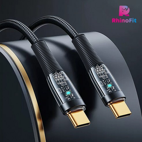 다양한 기기를 지원하고 최대 100W의 고속 충전을 제공하는 USB C to C 100W PD 고속 충전 LED 라이트 클리어 케이블
