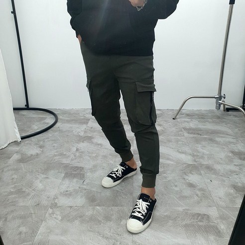 남성 스판 카고 포켓 밴딩 조거 팬츠 (M~3XL)