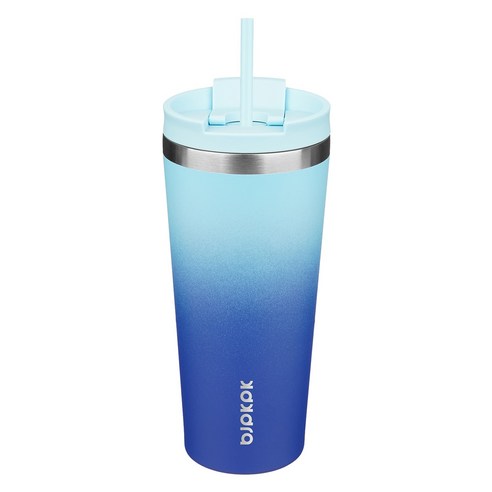 BJPKPK 누수 방지 스테인리스 스틸 보온병 빨대 포함, 1개, 그라데이션 스카이, 650ml