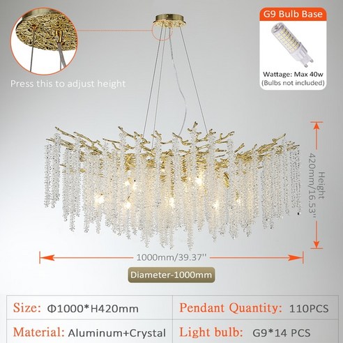 수입샹제리제 조명 술 크리스탈과 골드 분기 조명 샹들리에 거실 주방 크리스탈 램프에 대 한 전등 매달려 천장 김나영조명 샹들리에, 약 100cm, 백색광 6000k