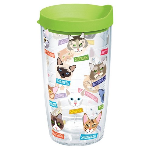터비스 킵 드링크 핫 & 콜드 텀블러, Flat Art Cat Breeds, 473ml