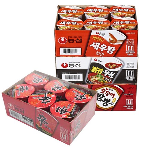 농심 컵라면 소컵 4종 (신라면 6p + 새우탕 6p + 튀김우동 6p + 오징어짬뽕 6p), 1개