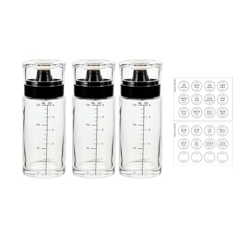 시노글라스 신형 오일병 양념병+스티커 24종, 블랙, 3개, 170ml