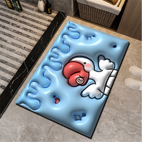 호랑이부부 빨아쓰는 3D 규조토발매트 주방매트 욕실발매트, 블루오리