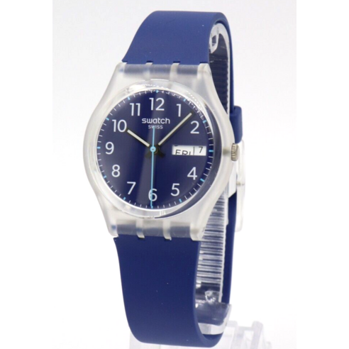 New 스위스 스와치 MONTHLY DROPS RINSE REPEAT Navy 네이비 Day-Date 손목시계 34mm GE725 $70