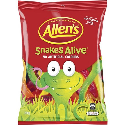 Allen's 앨런스 스네이크 얼라이브 젤리 200g Snakes Alive Lolly Bag, 1개