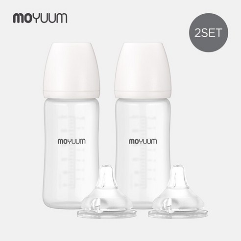 [모윰] 안심코팅 노꼭지 유리젖병 240ml 2팩 + 젖꼭지(2p), 젖꼭지 단계:서포트